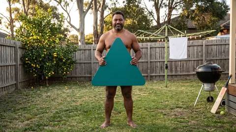 A suburban backyard, late afternoon. Digitally generated image. The figure is an illustration, not a photograph of a real person, a patient or a customer.