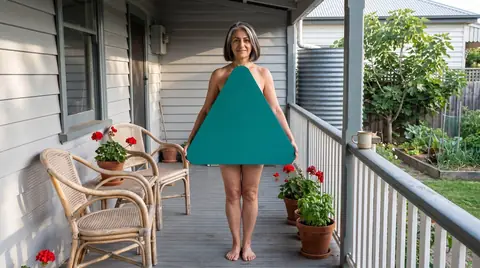 A weatherboard verandah. Digitally generated image. The figure is an illustration, not a photograph of a real person, a patient or a customer.